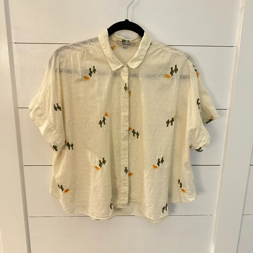MADEWELL 100% Cotton Cactus Hilltop embroidered short sleeve lightweight blouse - Picture 2 of 12